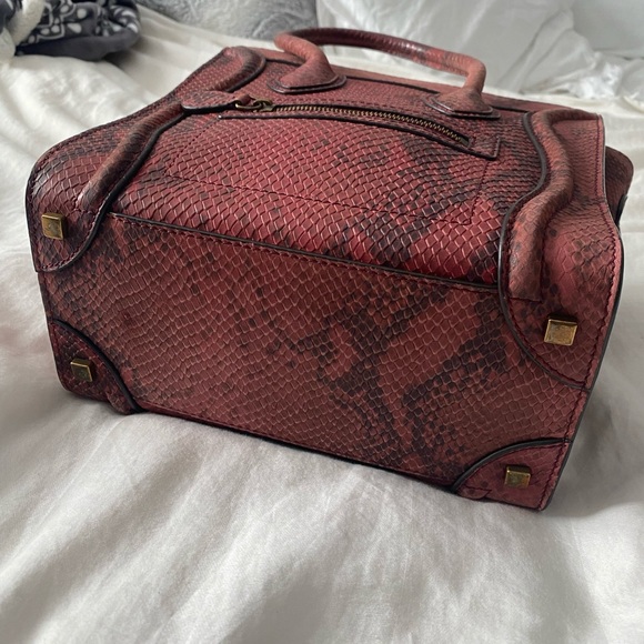 Céline Authentic Celine Burgundy Python Micro Luggage Tote Bag Red - Picture 6 of 6